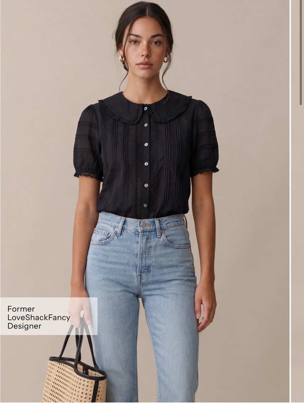 NWT Sorella Dorothy Cotton Top size XS black Few Moda Short Sleeve shirt